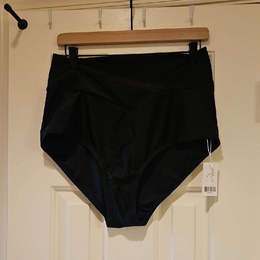 Elegant Black High Waisted Swim Bottoms
